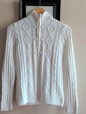 White Cable Knit Half-Zip Sweater
